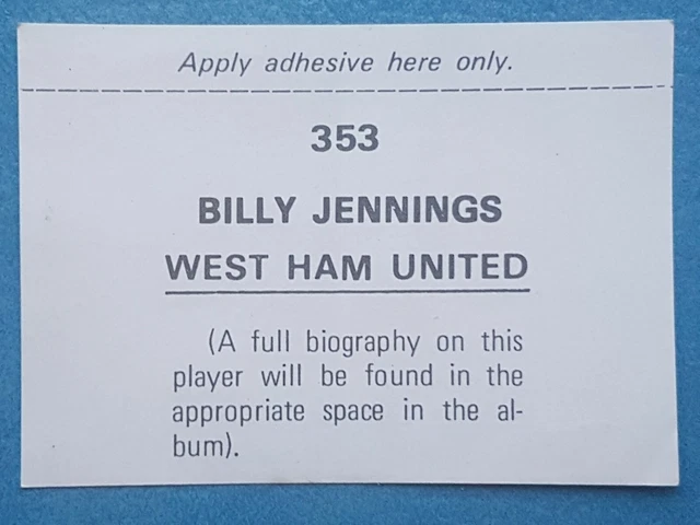 FKS SOCCER STARS 1976/77 Billy Jennings West Ham United No. 353 £5.99