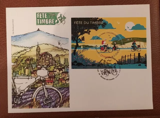 Enveloppe 1er jours FDC Fête du timbre 2023 -le timbre fait du vélo - Magnifique