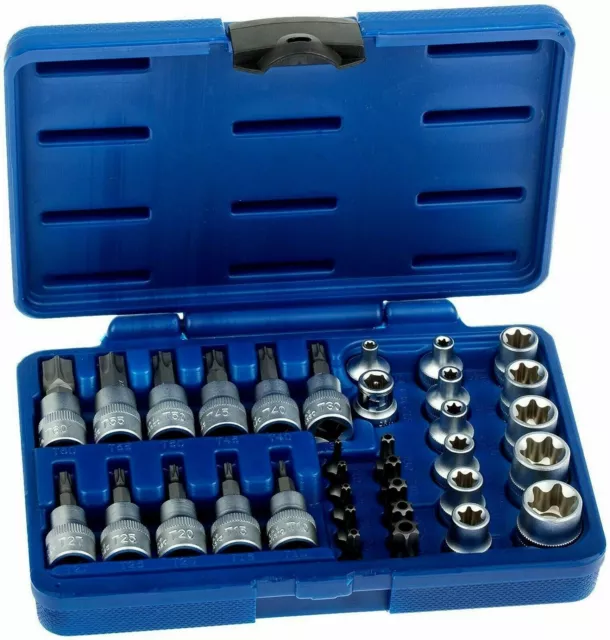 Set Kit 34 Pz Chiave A Bussola Cassetta Torx Interna Esterna Punta Cacciaviti