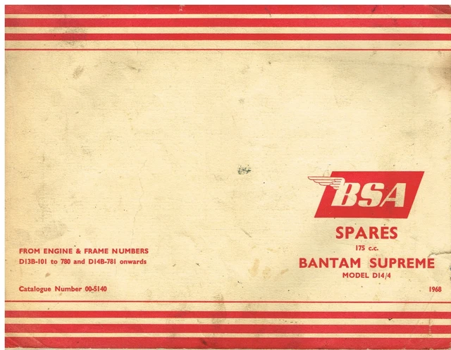 BSA MODEL D14/4 Bantam Supreme Original 1968 Factory Illustrated Parts ...