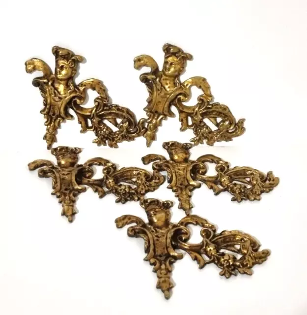 5 Mascaron flower acanthus bronze pediment Antique french architectural salvage