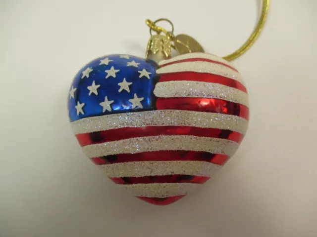 Christopher Radko American Flag Brave Heart Christmas Ornament Glitter