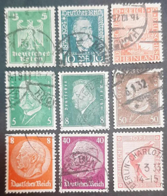 9 timbres Allemagne Deutschland Rép. Weimar Obli. voir description