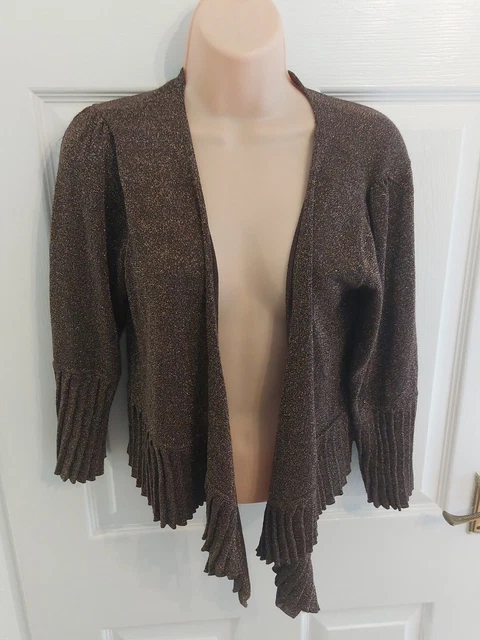BETTY JACKSON BRONZE waterfall cardigan cover up bolero Size 16