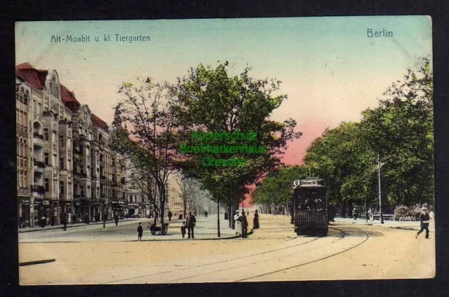 122744 AK Berlin Alt Moabit u. kl. Tiergarten Straßenbahn Allee 1907