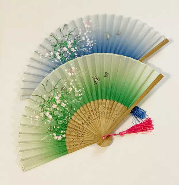 Bamboo Folding Fan Hand-held Fan Flower and Butterfly Design