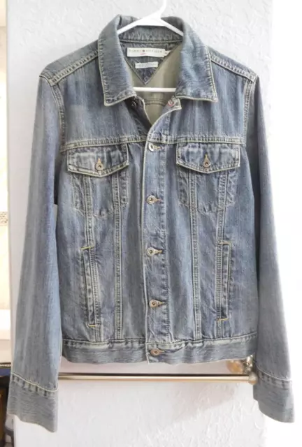 Vtg. 90s TOMMY HILFIGER Classic Womens Blue Jean Jacket Trucker Denim-Size L /XL