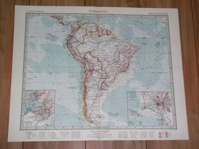 1927 Vintage Map Of South America Brazil Argentina Chile Peru Lima Panama Canal