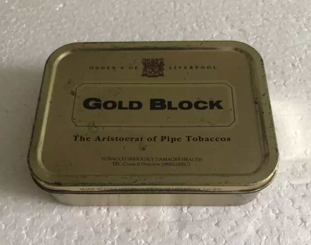 Vintage Gold Block Pipe Tobacco Empty Tin - Original Collectable