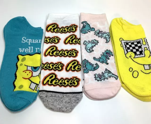4 Pairs Low Cut Ankle Socks All New Reptar SpongeBob Resses One Size