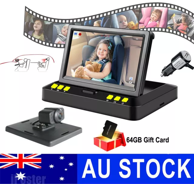 Baby Monitor Car Mirror Camera View Infant in Rear Facing Seat 4.3" Screen+64GB