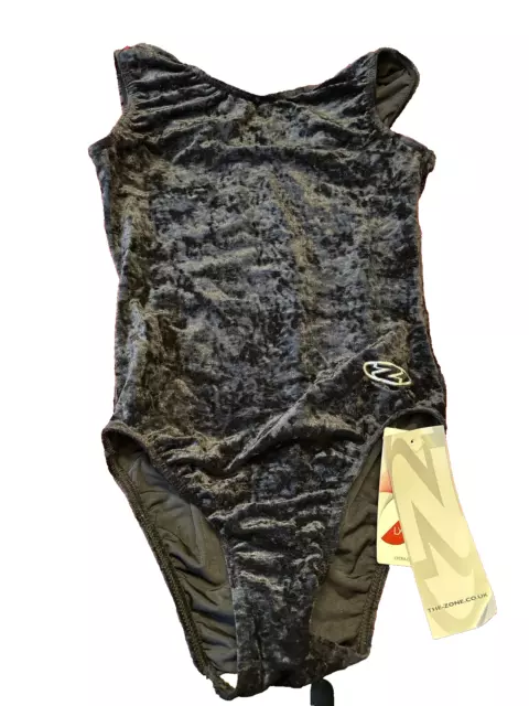 Zone Z103Sal Salto Girls Gymnastics Sleeveless Leotard Black Crushed Velour 20"