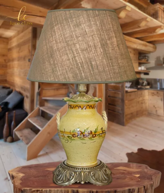 Lampada da tavolo in ceramica francese Provenzale artistica ottone con paralume
