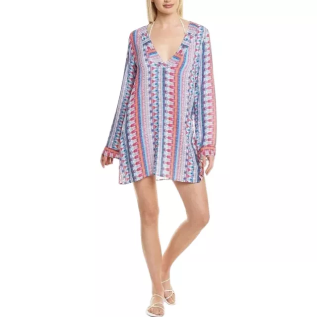 La Blanca Global Jive Long Sleeve Tunic CoverUp In Bird of Paradise Small New 2