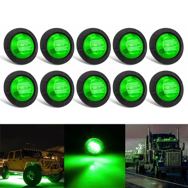 10PCS LED Car Small Round Side Marker Light Lorry Button Lamp Off-Road Green ANE