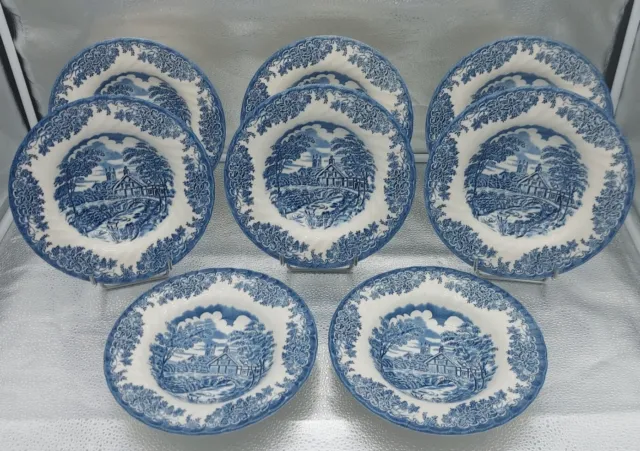 8 Piatti Fondi Ceramica Inglese Churchill The Brook Blue 22 CM Zuppa
