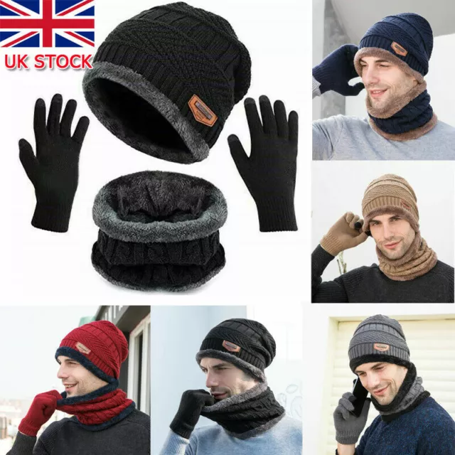 Mens Women Beanie Hat And Neck Scarf Knitted Gloves Set Winter Warmer 2-3PCS set