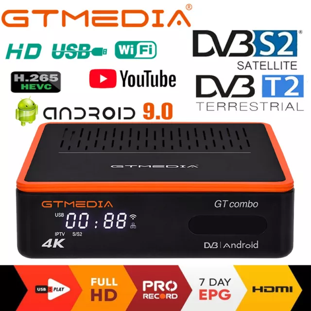 4:2:2 Video Decoder 4K FTA Satellite PVR h.265 Receiver+Android 9.0 Smart  TV BOX
