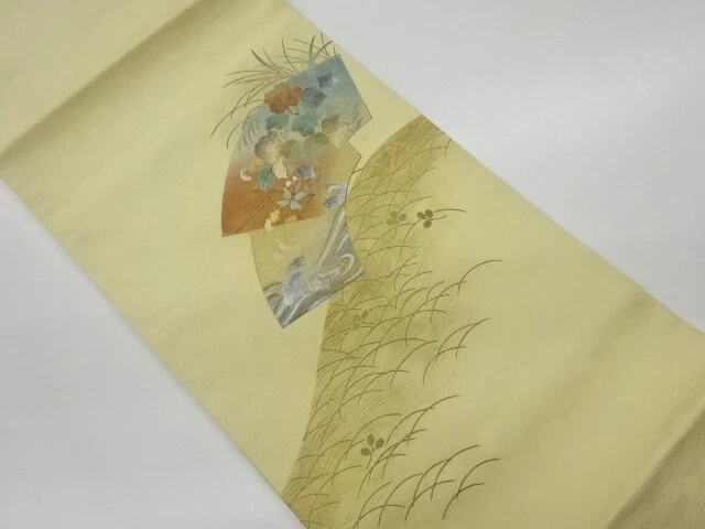 6568938: Japanese Kimono / Vintage Nagoya Obi / Kinsai / Rough Wave & Floral Pla