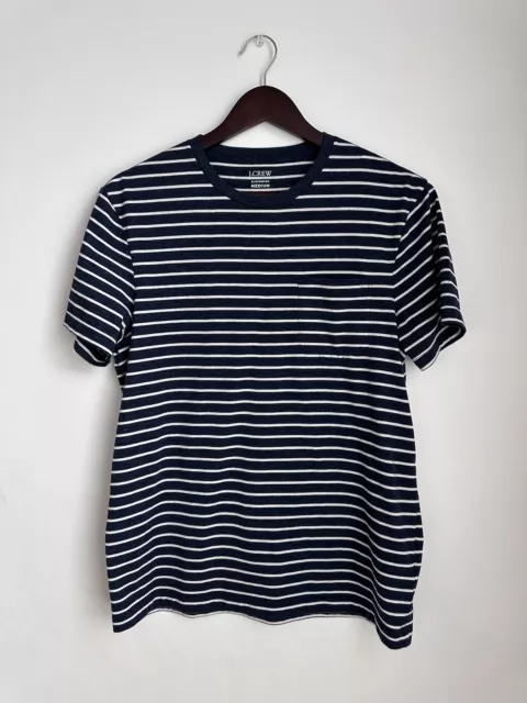 J.Crew Slim-Washed Men's Navy White Striped Pocket T-Shirt Size Medium