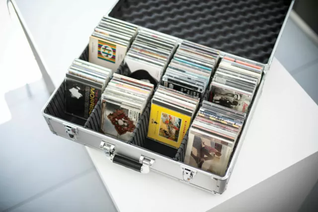 Neo Silver Aluminium DJ Flight Carry Case holds 120 CD's in Jewel Cases Sleeves