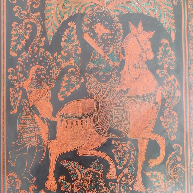 Incredible Antique Burmese Engraved Lacquer Panel 3