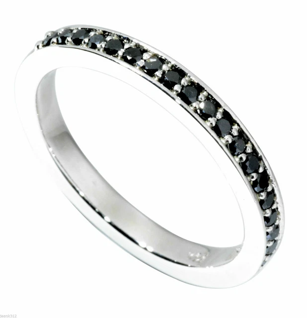 Black Diamond Wedding Ring Band 0.25 Carats Womens 14K White Gold Modern