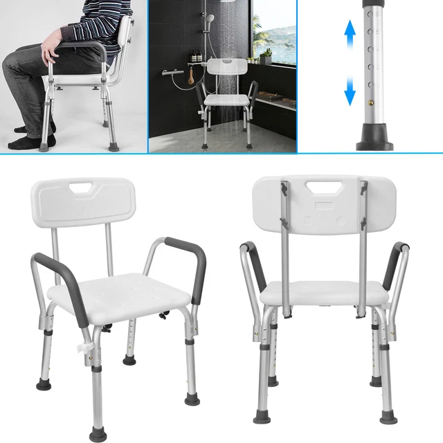 Silla de baño ajustable en altura ayuda de ducha taburete de ducha taburete de baño reposabrazos #
