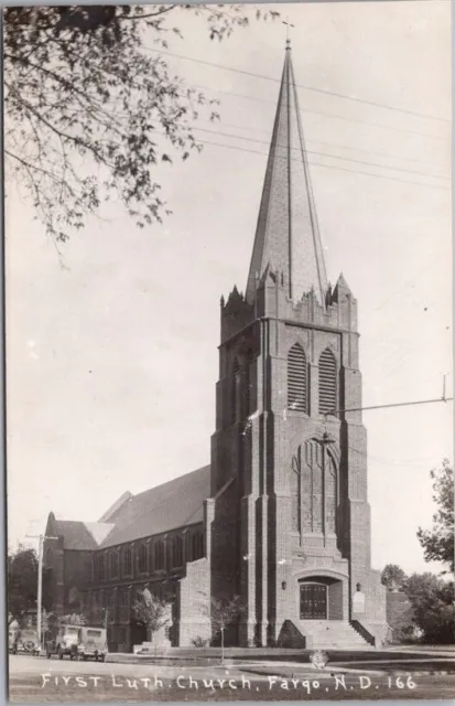 1930s FARGO North Dakota RPPC Real Photo Postcard "FIRST LUTHERAN CHURCH" Unused