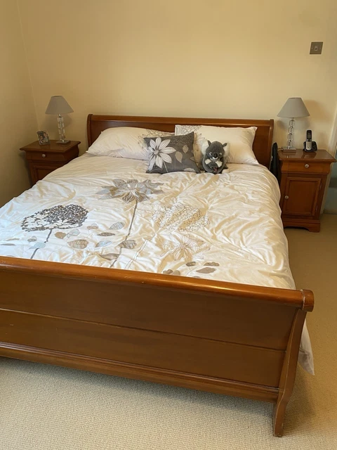 SLEIGH BED QUEEN Solid Wood Mahogany (slatted) £260.68 - PicClick UK