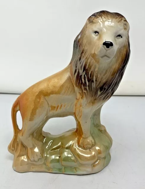 Vintage Ceramic Lion Figurine Lustreware 7 1/4" Marked Made in Brazil to bottom