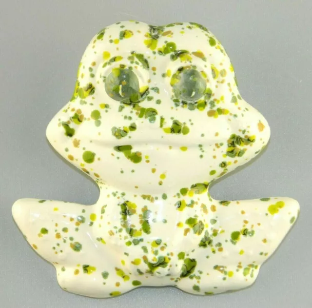 Large 4.5" Frog Macramé Bead 70s Vintage White and Green O'Henry Ceramic Decor