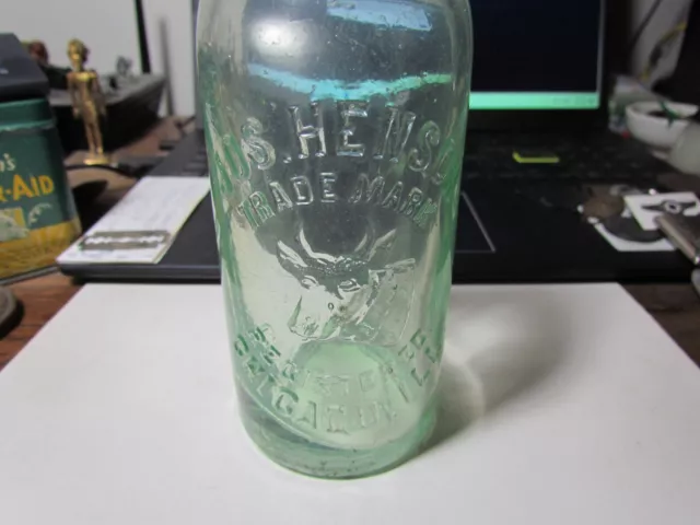 Jos. Henson Embossed Cow Chicago Hutchinson soda bottle Hutch