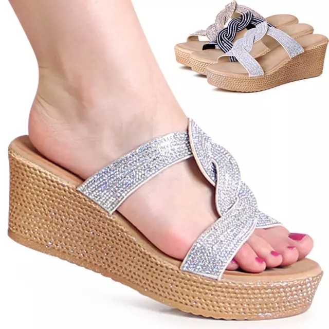 Femmes Semelle Sandales Plateformes Paillettes Sandales Semelle Compensée Mules