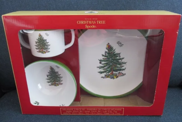 Spode Pimpernel Christmas Tree 3 Piece Baby Feeding Set Melamine Bnib Xmas Lunch