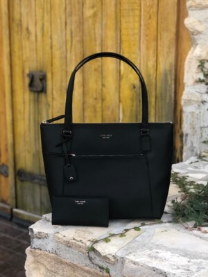 NWT, Kate Spade Cameron Pocket Tote Leather Handbag/ wallet black