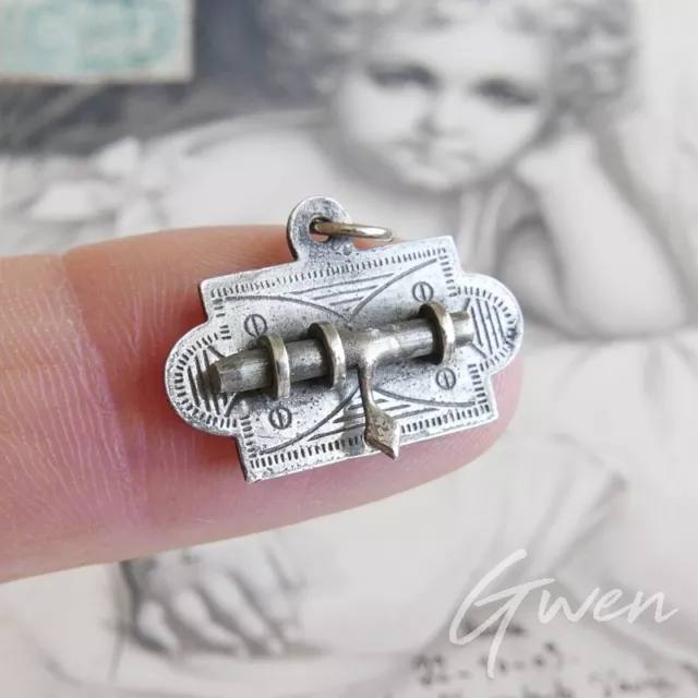 Antique Art Nouveau French Mechanical Charm Treasure Chest Lock Padlock Pendant