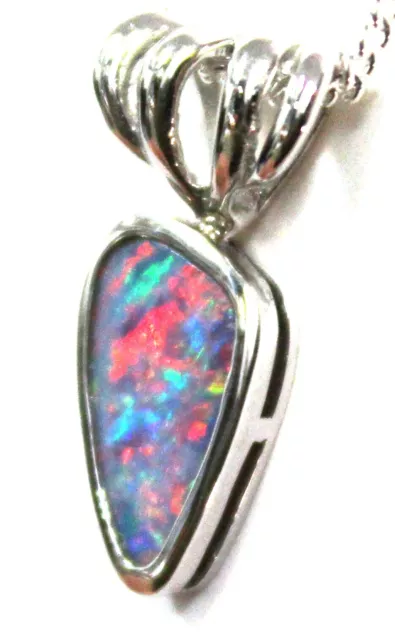 Solid 18K White Gold Natural Boulder Doublet Opal Pendant Xmas Lady Gift