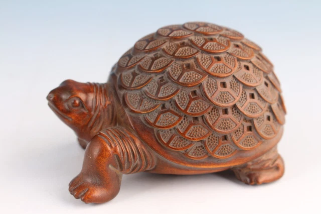 collection old boxwood hand carved money turtle statue netsuke collectable