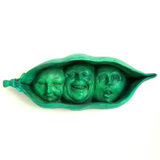 Adorable escultura de tres guisantes en una vaina, arte hecho a mano para amantes de la comida hogar y jardín