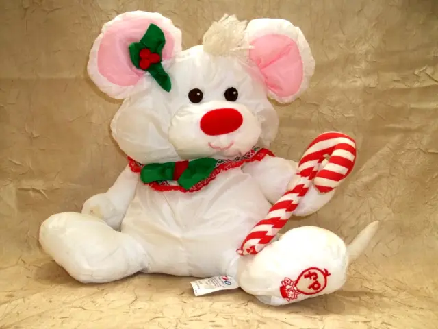Fisher Price 1987 Puffalumps White Christmas Mouse Plush Candy Cane #8036