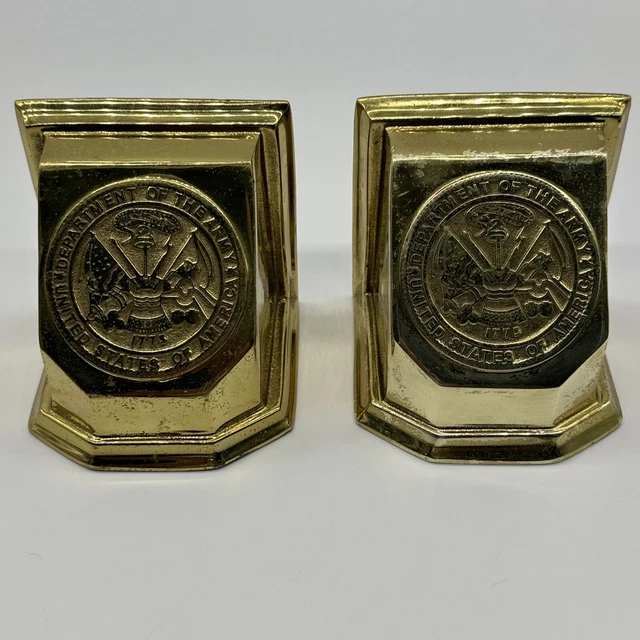 Rare Vintage 1995 VIRGINIA METALCRAFTERS Army Brass Bookends Military Seal