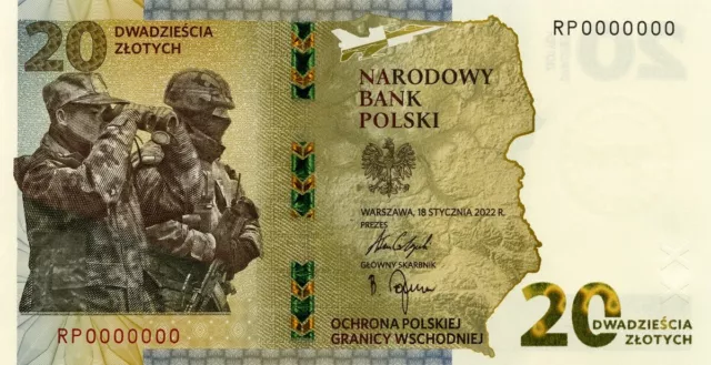 Poland 20 Zlotych 2022 year P-New UNC Polish Border In Folder