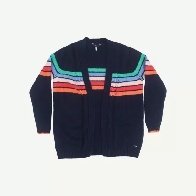Joules langärmelige Damen-Cardigan marineblau Poly-Mischung V-Ausschnitt gestreift Größe 10
