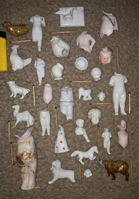 Bodenfund antike Porzellan Figuren Köpfe Torsos Tiere Brüche zum Basteln Deko 2