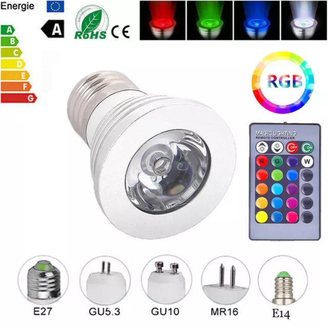 E27 E14 GU10 GU5.3 MR16 RGB LED Bombilla de foco 3W Cambio de color Control remo