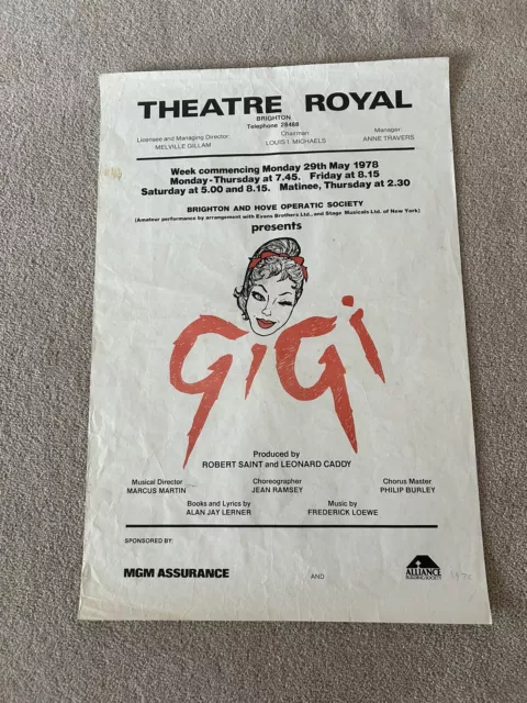 Original GiGi Poster 1978 Theatre Royal Brighton
