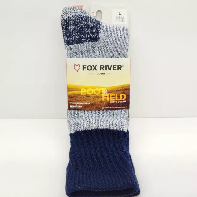 Fox River Wick Dry Outlander Crew Sock HW Size L Men's 9-11.5 Navy 7586 USA