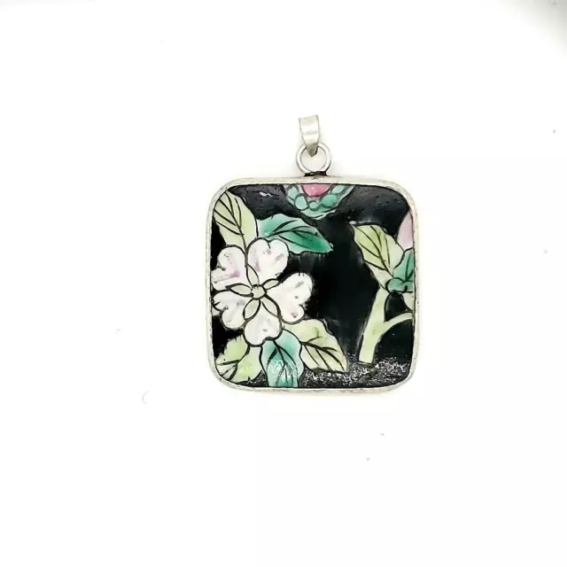 OLD Chinese Porcelain Shard Hand Painted Pendant