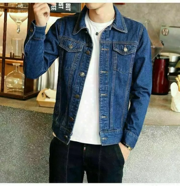 KOREAN FASHION MEN'S Slim Denim Jackets Coat Tops Washed Vintage Jean Coats  $57.85 - PicClick